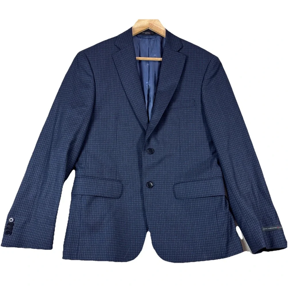JOHN VARVATOS Blazer Blue Micro Check Plaid Sport Coat Jacket - US 38 S